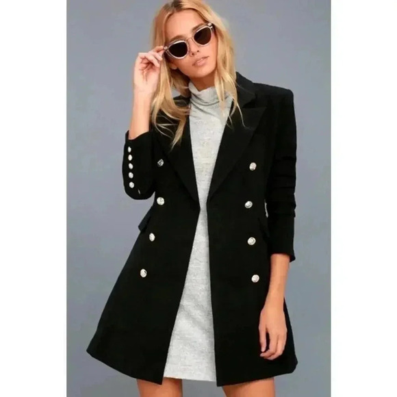 NWT Lulus Captain's Blog Black Double-Breasted Coat/Dress in  Black Size M - Picture 1 of 15
